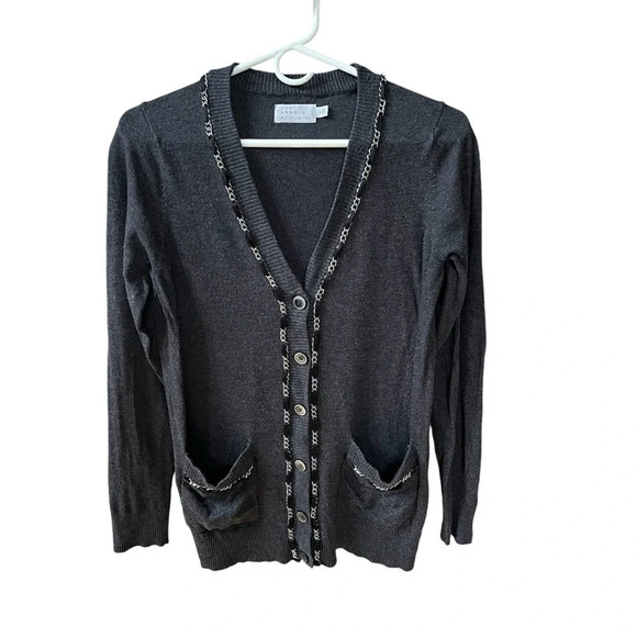 Jodi Arnold For The Limited Career Gray Cardigan Size Small Metal Chain Satin - Picture 1 of 8